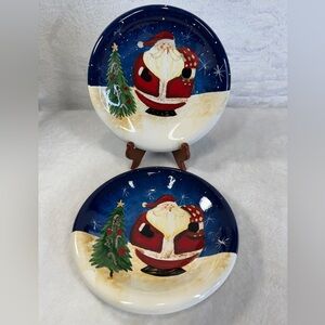 Set Of 2 Decorative Holiday Starlight Christmas Santa Winter Night Salad Plates